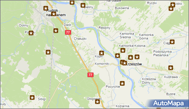 mapa Kopki gmina Rudnik nad Sanem, Kopki gmina Rudnik nad Sanem na mapie Targeo