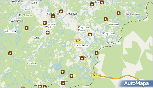 mapa Korbielów, Korbielów na mapie Targeo