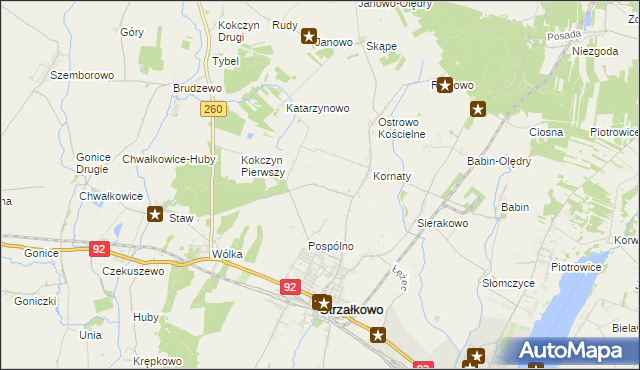 mapa Kornaty-Kolonia Druga, Kornaty-Kolonia Druga na mapie Targeo