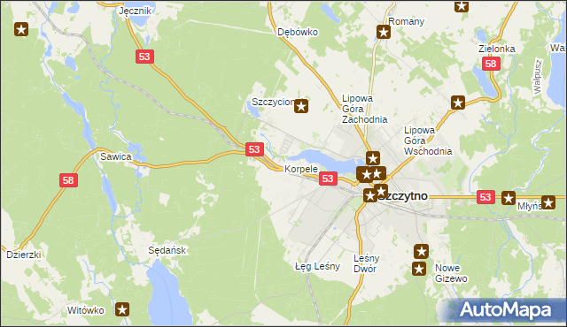 mapa Korpele, Korpele na mapie Targeo