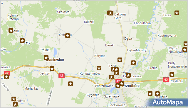 mapa Korytno gmina Masłowice, Korytno gmina Masłowice na mapie Targeo