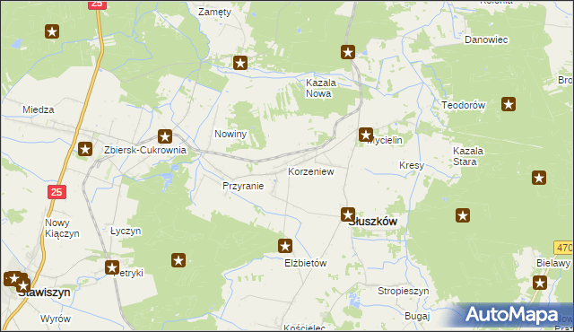 mapa Korzeniew, Korzeniew na mapie Targeo