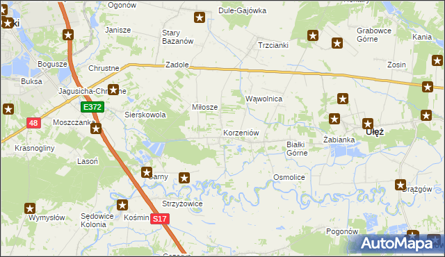 mapa Korzeniów gmina Ułęż, Korzeniów gmina Ułęż na mapie Targeo