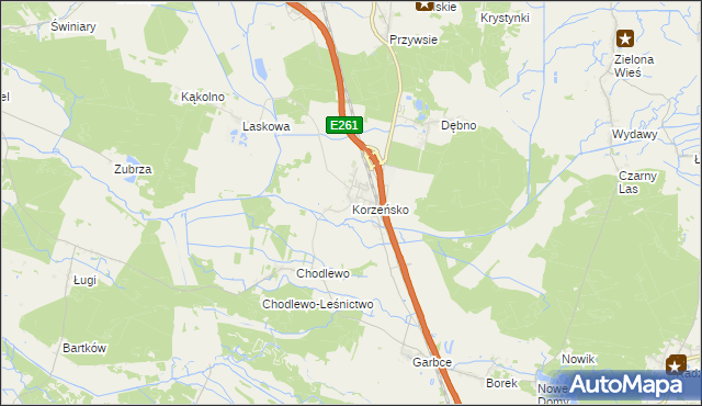 mapa Korzeńsko, Korzeńsko na mapie Targeo