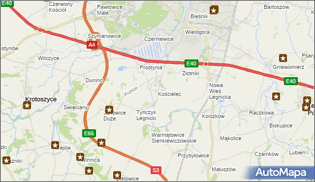 mapa Kościelec gmina Krotoszyce, Kościelec gmina Krotoszyce na mapie Targeo