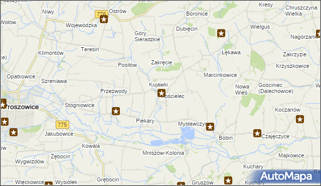 mapa Kościelec gmina Proszowice, Kościelec gmina Proszowice na mapie Targeo