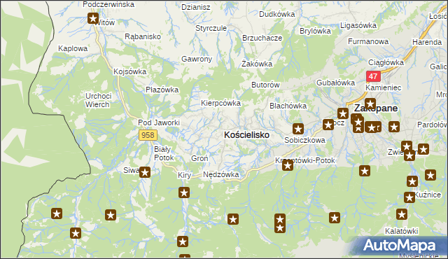 mapa Kościelisko, Kościelisko na mapie Targeo