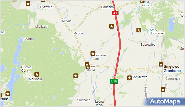 mapa Kościelna Jania, Kościelna Jania na mapie Targeo