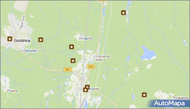 mapa Kościelna Wieś gmina Węgliniec, Kościelna Wieś gmina Węgliniec na mapie Targeo