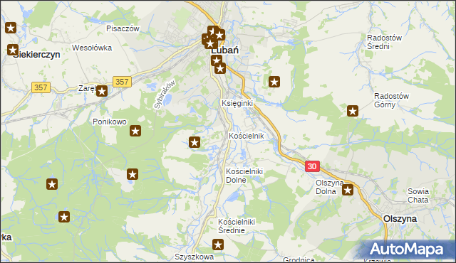 mapa Kościelnik gmina Lubań, Kościelnik gmina Lubań na mapie Targeo