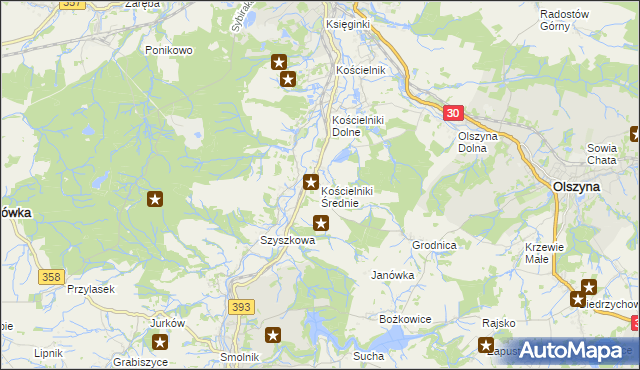 mapa Kościelniki Średnie, Kościelniki Średnie na mapie Targeo