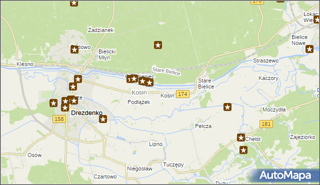 mapa Kosin gmina Drezdenko, Kosin gmina Drezdenko na mapie Targeo