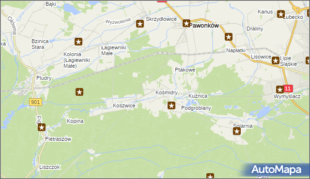 mapa Kośmidry gmina Pawonków, Kośmidry gmina Pawonków na mapie Targeo