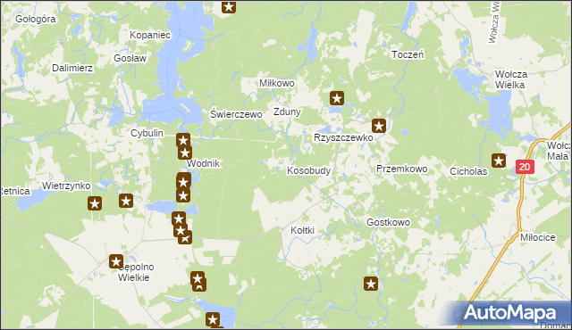 mapa Kosobudy gmina Biały Bór, Kosobudy gmina Biały Bór na mapie Targeo