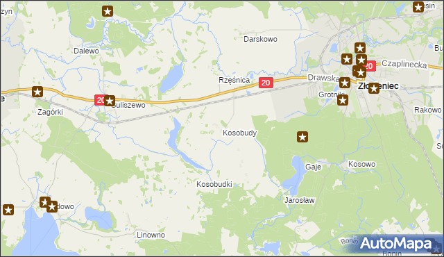 mapa Kosobudy gmina Złocieniec, Kosobudy gmina Złocieniec na mapie Targeo