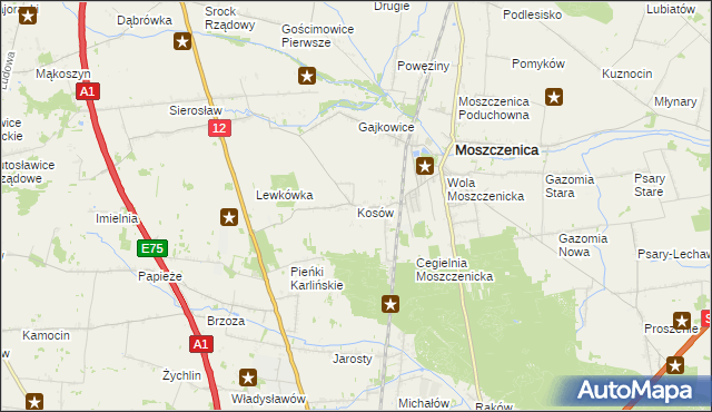 mapa Kosów gmina Moszczenica, Kosów gmina Moszczenica na mapie Targeo