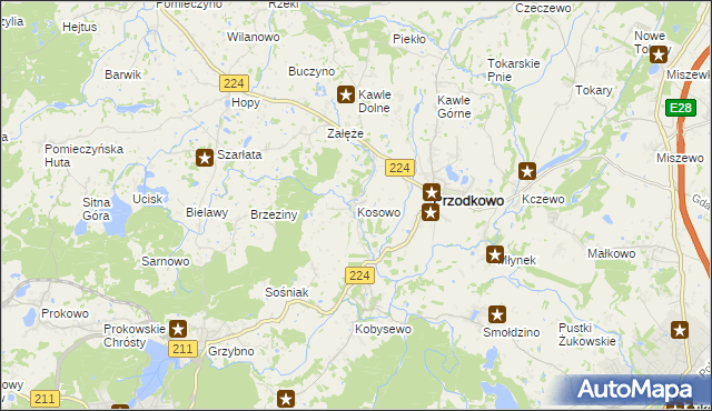 mapa Kosowo gmina Przodkowo, Kosowo gmina Przodkowo na mapie Targeo