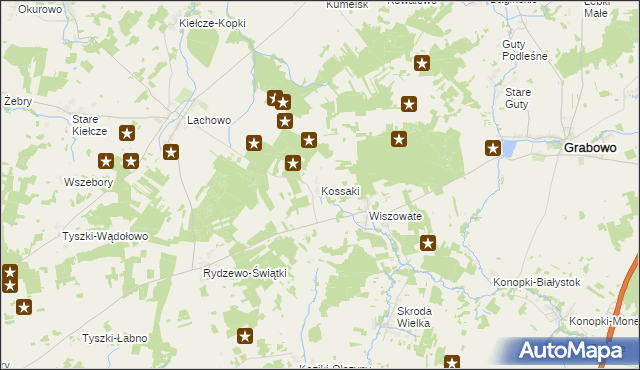 mapa Kossaki gmina Kolno, Kossaki gmina Kolno na mapie Targeo