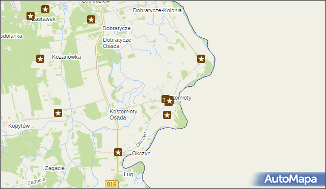 mapa Kostomłoty gmina Kodeń, Kostomłoty gmina Kodeń na mapie Targeo