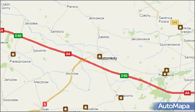 mapa Kostomłoty powiat średzki, Kostomłoty powiat średzki na mapie Targeo