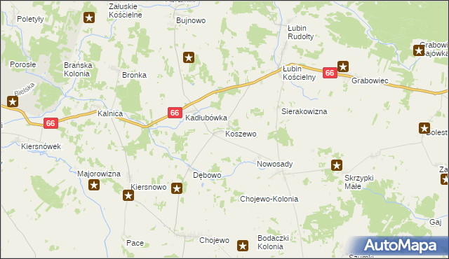 mapa Koszewo gmina Brańsk, Koszewo gmina Brańsk na mapie Targeo