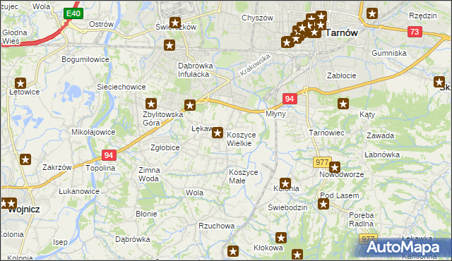 mapa Koszyce Wielkie, Koszyce Wielkie na mapie Targeo