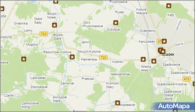 mapa Kotliny gmina Szadek, Kotliny gmina Szadek na mapie Targeo