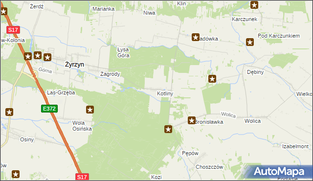 mapa Kotliny gmina Żyrzyn, Kotliny gmina Żyrzyn na mapie Targeo