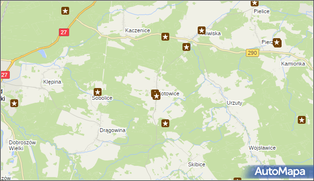 mapa Kotowice gmina Nowogród Bobrzański, Kotowice gmina Nowogród Bobrzański na mapie Targeo