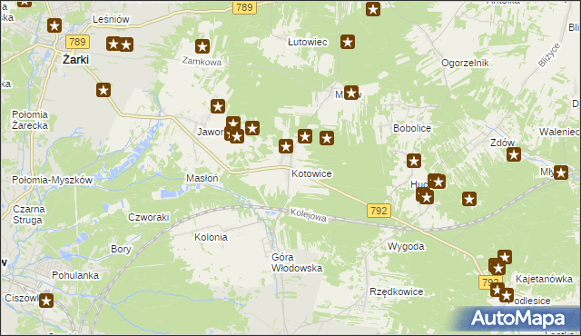 mapa Kotowice gmina Żarki, Kotowice gmina Żarki na mapie Targeo