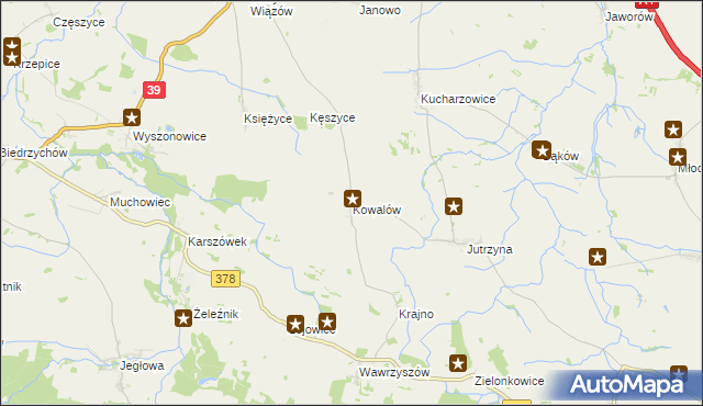 mapa Kowalów gmina Wiązów, Kowalów gmina Wiązów na mapie Targeo