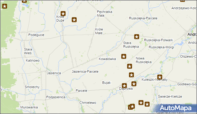 mapa Kowalówka gmina Andrzejewo, Kowalówka gmina Andrzejewo na mapie Targeo