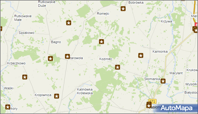 mapa Koziniec gmina Jasionówka, Koziniec gmina Jasionówka na mapie Targeo