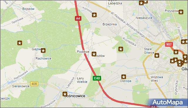 mapa Kozłów gmina Sośnicowice, Kozłów gmina Sośnicowice na mapie Targeo