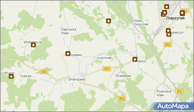 mapa Koźminek gmina Szczaniec, Koźminek gmina Szczaniec na mapie Targeo