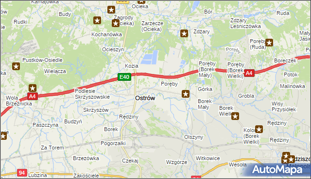 mapa Kozodrza, Kozodrza na mapie Targeo