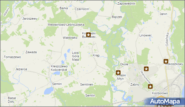 mapa Krąg gmina Starogard Gdański, Krąg gmina Starogard Gdański na mapie Targeo