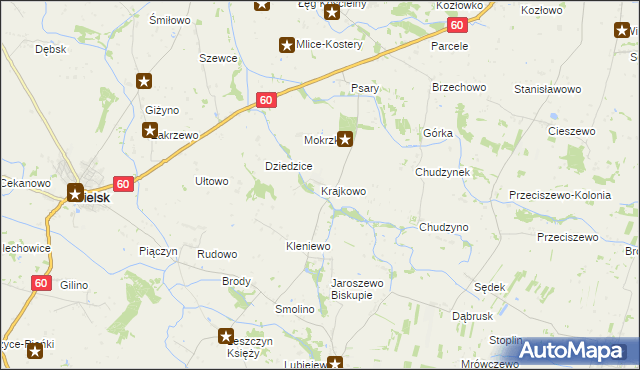 mapa Krajkowo gmina Drobin, Krajkowo gmina Drobin na mapie Targeo