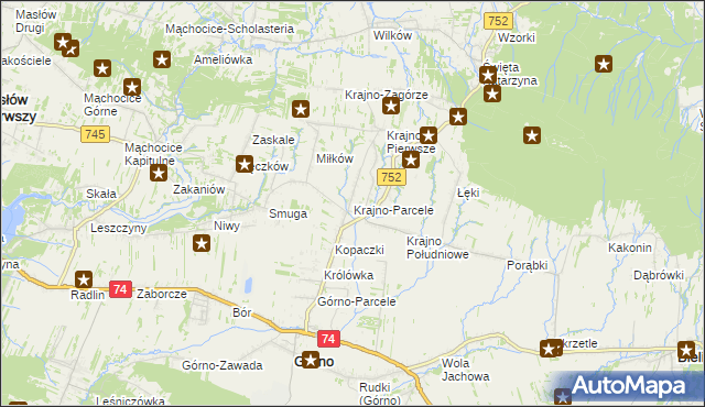 mapa Krajno-Parcele, Krajno-Parcele na mapie Targeo