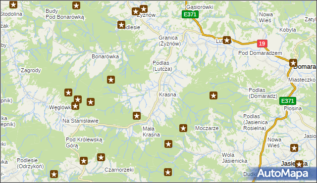 mapa Krasna gmina Korczyna, Krasna gmina Korczyna na mapie Targeo