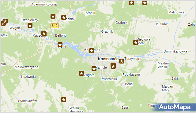 mapa Krasnobród, Krasnobród na mapie Targeo