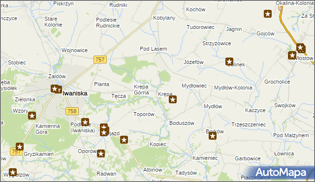 mapa Krępa gmina Iwaniska, Krępa gmina Iwaniska na mapie Targeo