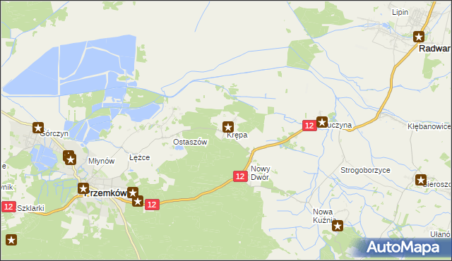 mapa Krępa gmina Przemków, Krępa gmina Przemków na mapie Targeo