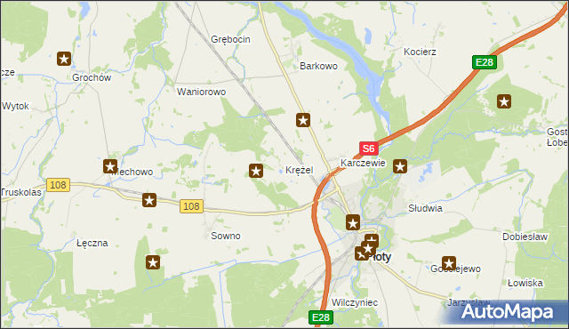mapa Krężel gmina Płoty, Krężel gmina Płoty na mapie Targeo