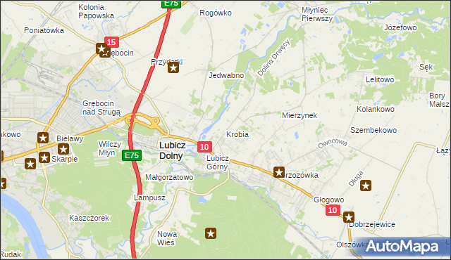 mapa Krobia gmina Lubicz, Krobia gmina Lubicz na mapie Targeo