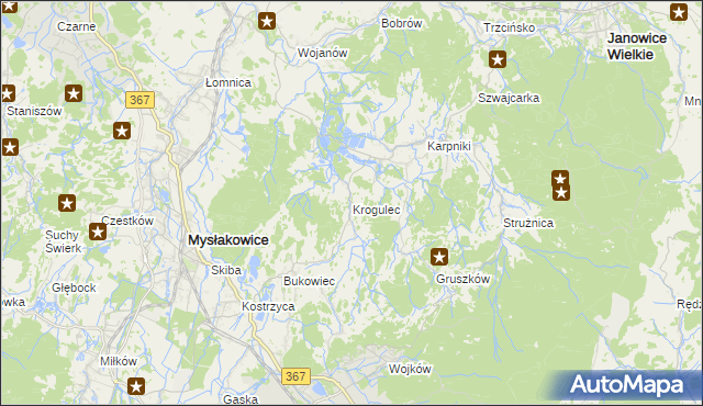 mapa Krogulec gmina Mysłakowice, Krogulec gmina Mysłakowice na mapie Targeo