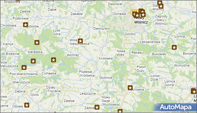 mapa Królówka gmina Nowy Wiśnicz, Królówka gmina Nowy Wiśnicz na mapie Targeo