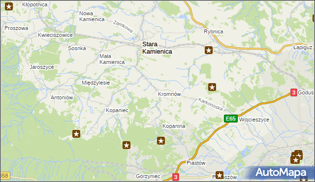 mapa Kromnów gmina Stara Kamienica, Kromnów gmina Stara Kamienica na mapie Targeo