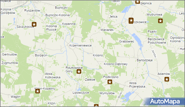 mapa Krosno gmina Gorzkowice, Krosno gmina Gorzkowice na mapie Targeo