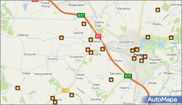 mapa Krosno gmina Pasłęk, Krosno gmina Pasłęk na mapie Targeo